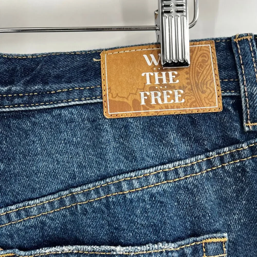 Free People WTF Maggie Mid Rise Straight Raw Hem Jeans Dark Wash NEW 29